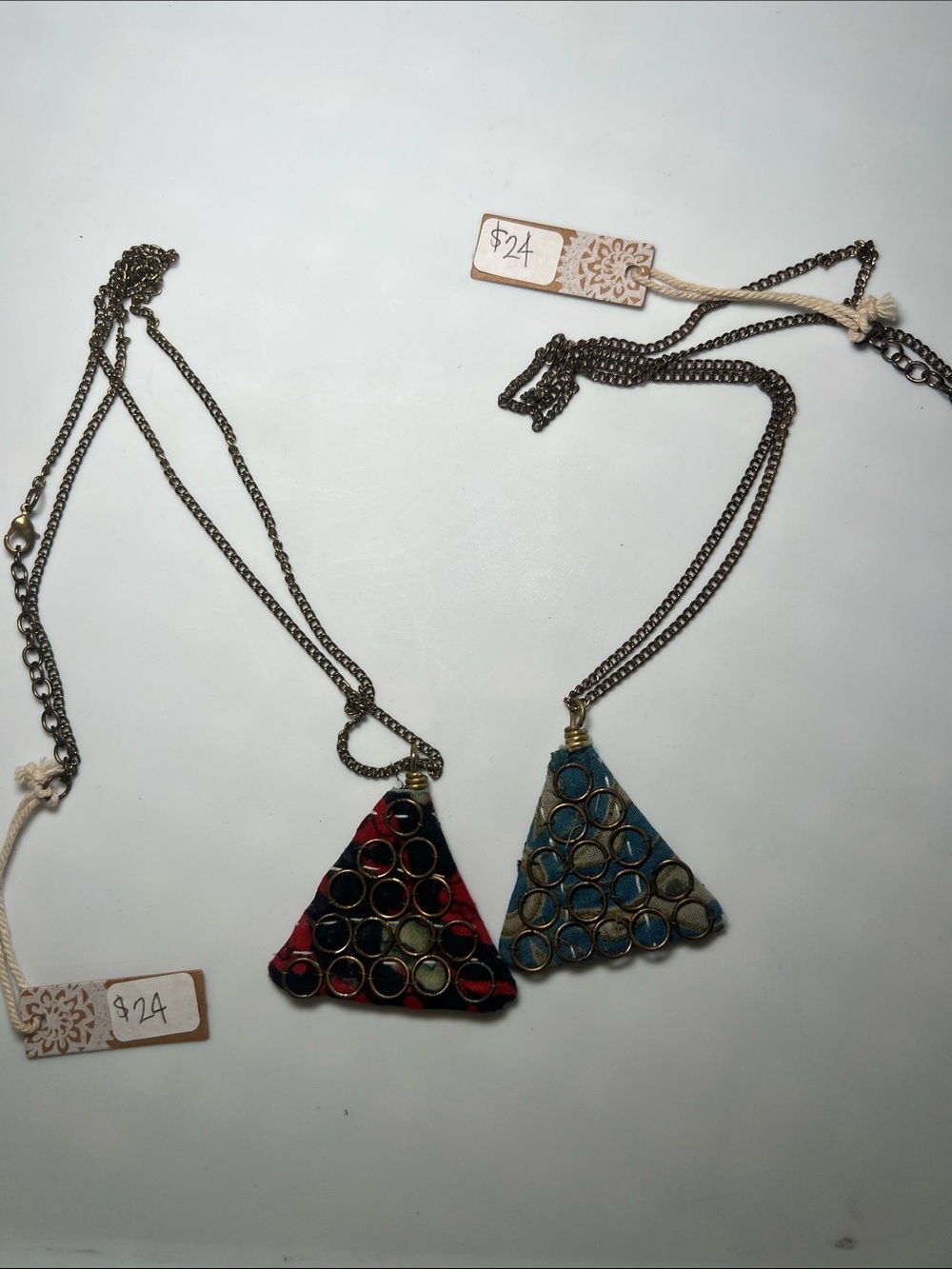 Boho Triangle Pendant Necklaces in Red & Blue